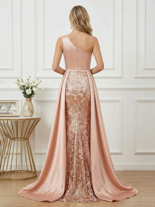 Sheath One Shoulder Floor Length Mixed Mother of the Bride Dresses with Split Side