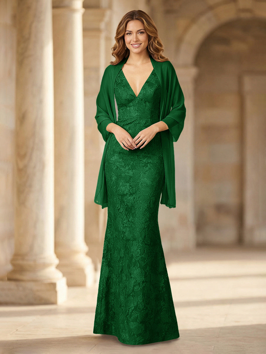 Mermaid Sleeveless Lace Jacquard Mother of the Bride Dresses with Cape