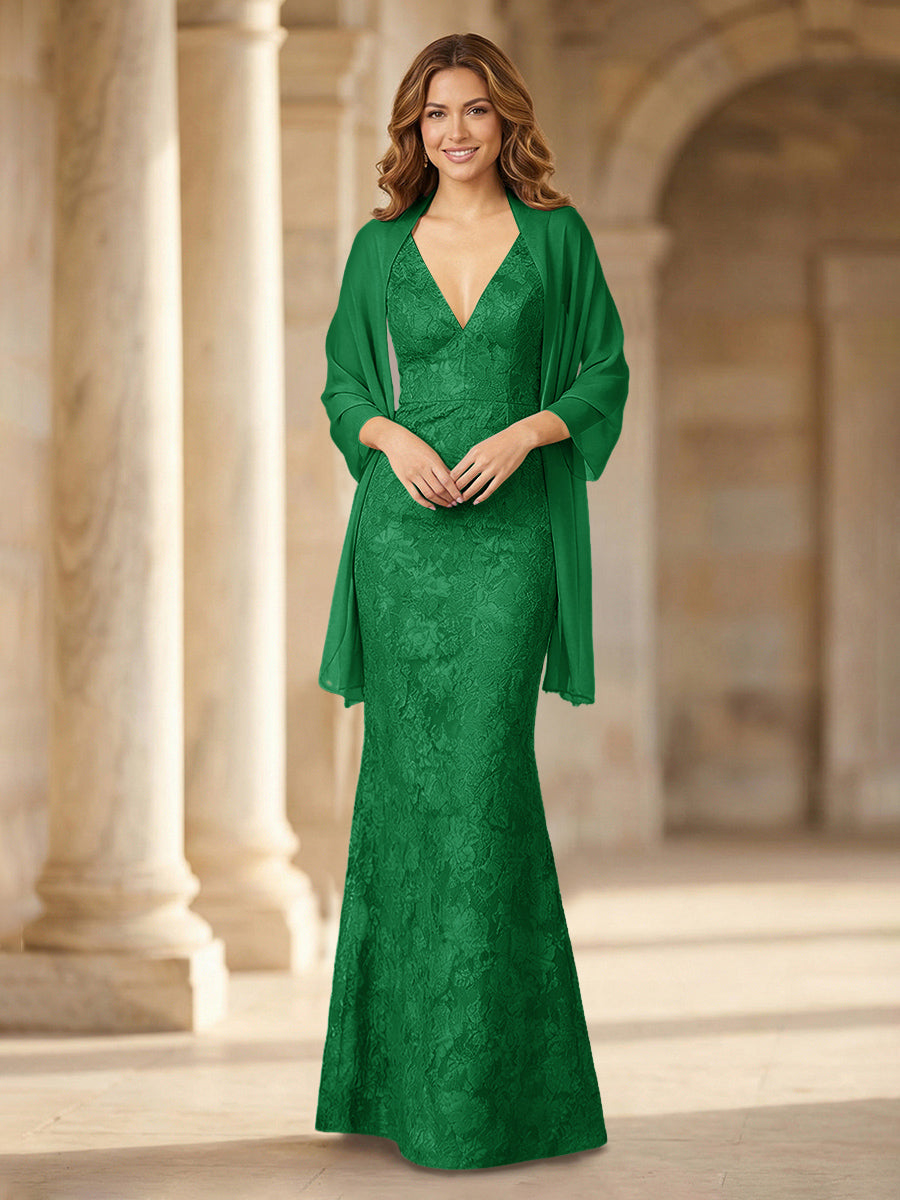 Mermaid Sleeveless Lace Jacquard Mother of the Bride Dresses with Cape