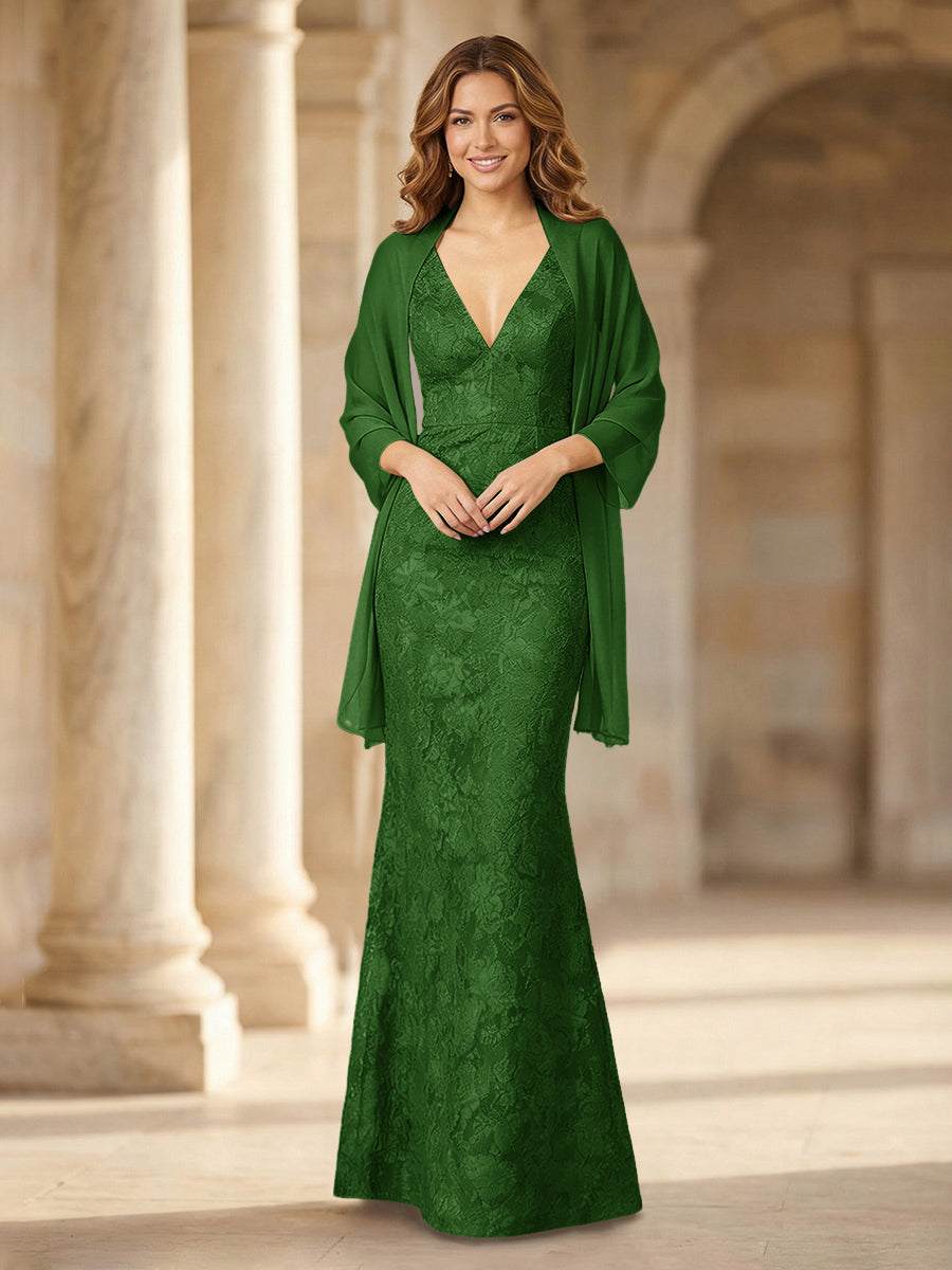 Mermaid Sleeveless Lace Jacquard Mother of the Bride Dresses with Cape