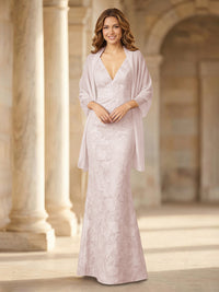 Mermaid Sleeveless Lace Jacquard Mother of the Bride Dresses with Cape