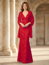 Mermaid Sleeveless Lace Jacquard Mother of the Bride Dresses with Cape