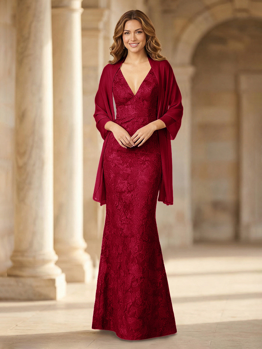 Mermaid Sleeveless Lace Jacquard Mother of the Bride Dresses with Cape