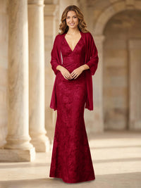 Mermaid Sleeveless Lace Jacquard Mother of the Bride Dresses with Cape