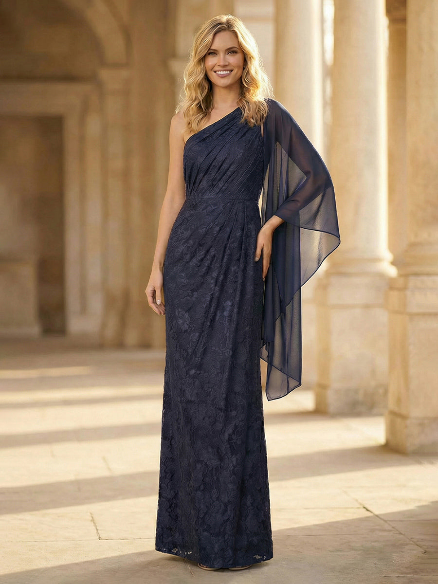 Sheath One Shoulder Jacquard Ruched Mother of the Bride Dresses with Ruffles