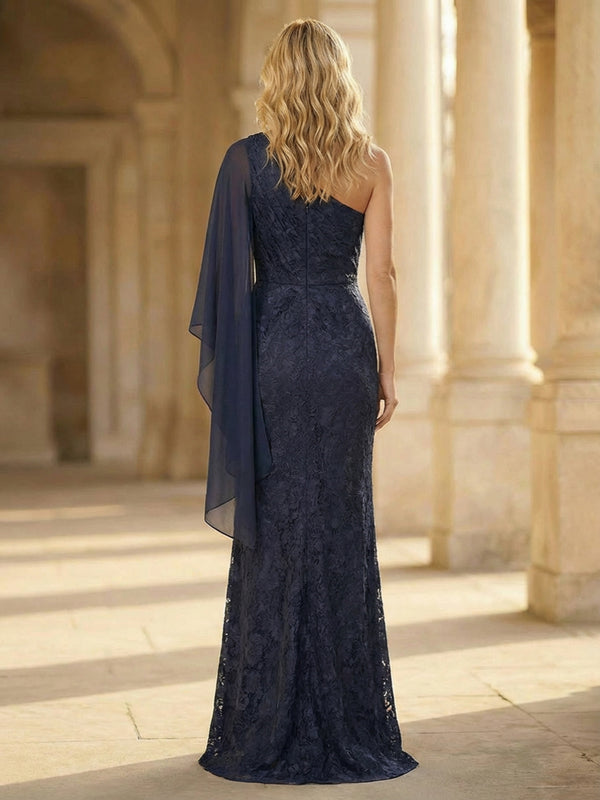 Sheath One Shoulder Jacquard Ruched Mother of the Bride Dresses with Ruffles