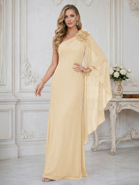 Sheath One Shoulder Floor Length Ruffled Mother of the Bride Dresses with Flower
