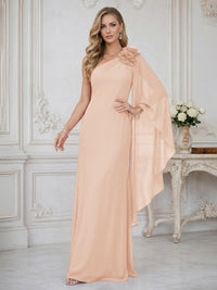 Sheath One Shoulder Floor Length Ruffled Mother of the Bride Dresses with Flower