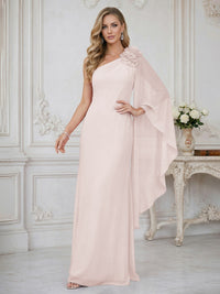 Sheath One Shoulder Floor Length Ruffled Mother of the Bride Dresses with Flower