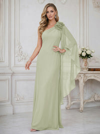 Sheath One Shoulder Floor Length Ruffled Mother of the Bride Dresses with Flower