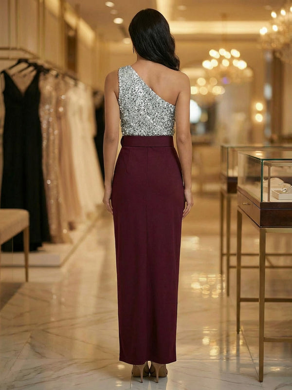 Sheath One Shoulder High Low Mixed Mother of the Bride Dresses with Belt