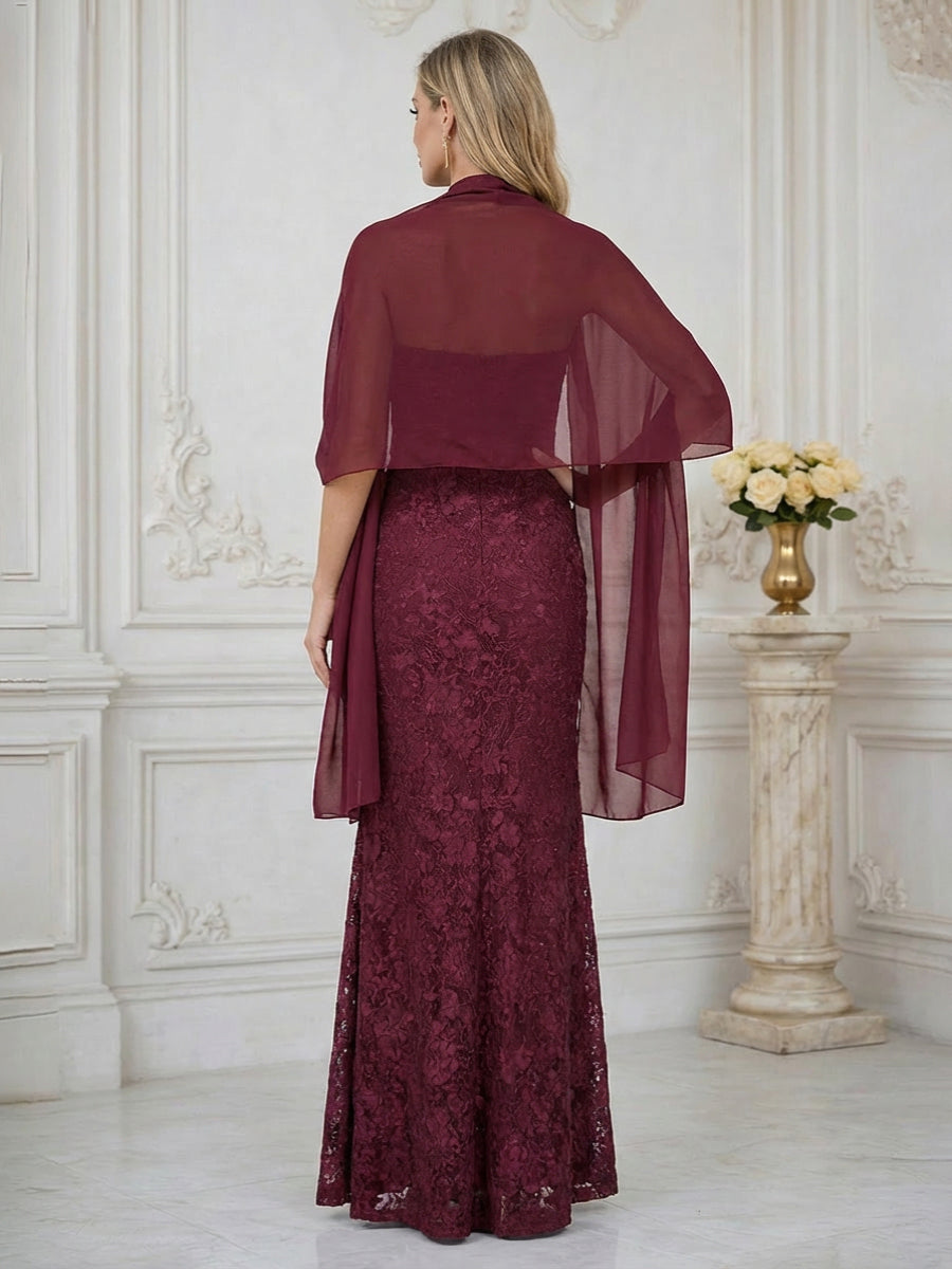 Mermaid Strapless Floor Length Lace Applique Mother of the Bride Dresses with Belt