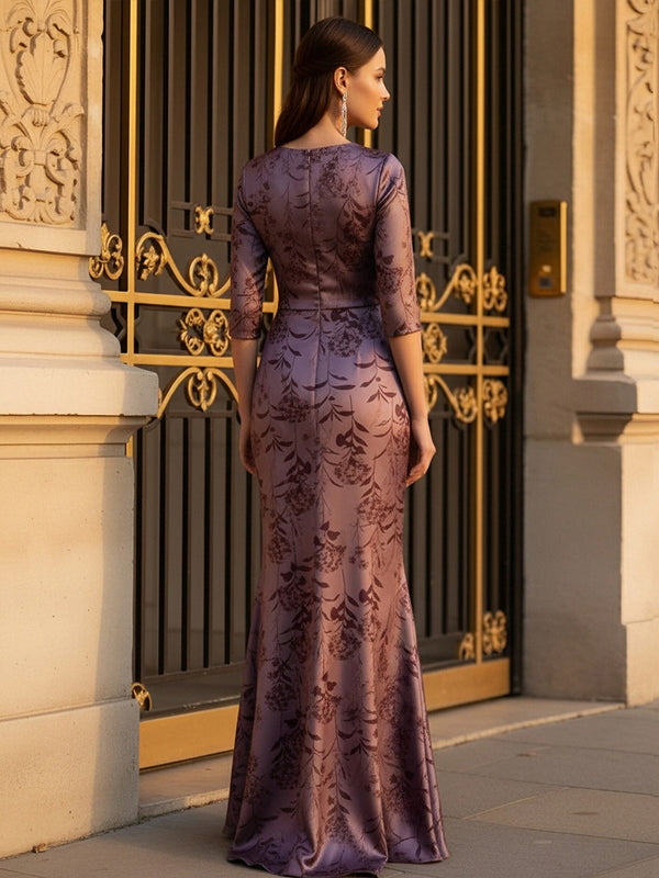 Mermaid Satin Floral Print 3/4 Sleeve Mother of the Bride Dresses