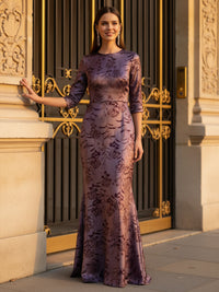 Mermaid Satin Floral Print 3/4 Sleeve Mother of the Bride Dresses