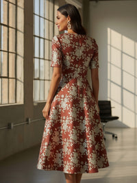 A-Line Jacquard 3/4 Sleeve Knee-Length Mother of the Bride Dresses with Flowers