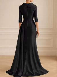 Plus Size A-Line Satin V-Neck 3/4 Sleeve Mother of the Bride Dresses Floor-Length Ball Gown with Applique