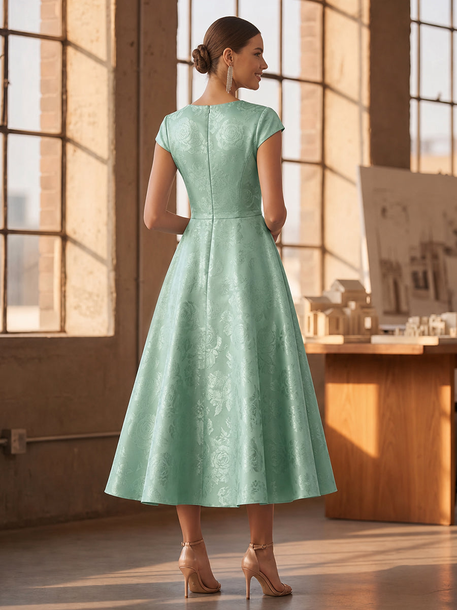 sleeves elegant mother of the bride dresses Sage Green Dress 2026 Tea Length Formal Wedding Guest A-Line Midi Evening Gown for Women Featuring three NINE Holiday Outfit Ideas shop:almost-gone-081926 Size:32/29