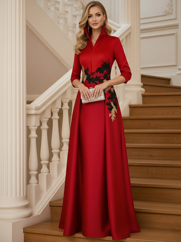 Shirees Royal Blue A Line 3/4 Sleeve Stand Collar with V-Neck Floor Length Mother of the Bride Dresses 2026
