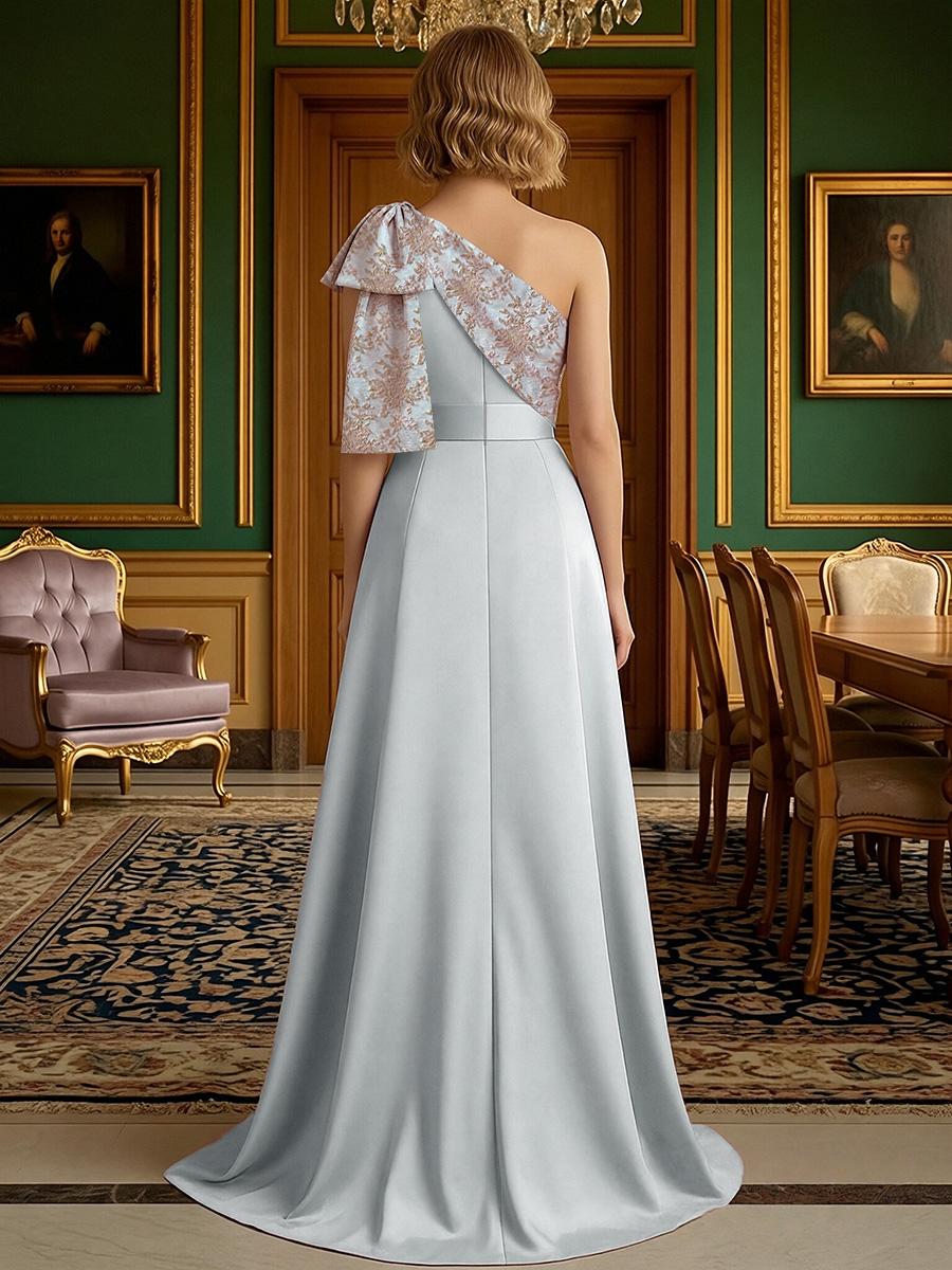 Sheath Satin One Shoulder Floor Length Mother of the Bride Dresses with Train