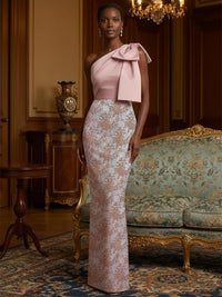 Sheath Satin One Shoulder Floor Length Mother of the Bride Dresses with Jacquard