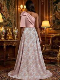 Sheath Satin One Shoulder Floor Length Mother of the Bride Dresses with Jacquard Train