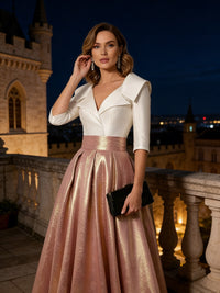 A Line V-Neck Shawl Collar Half Sleeve Long Mother of the Bride Dresses
