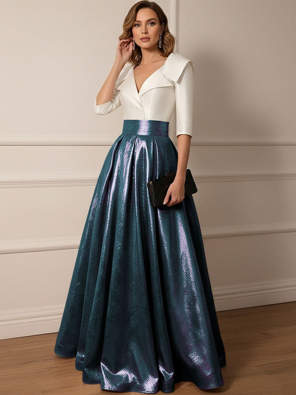 A Line V-Neck Shawl Collar Half Sleeve Long Mother of the Bride Dresses