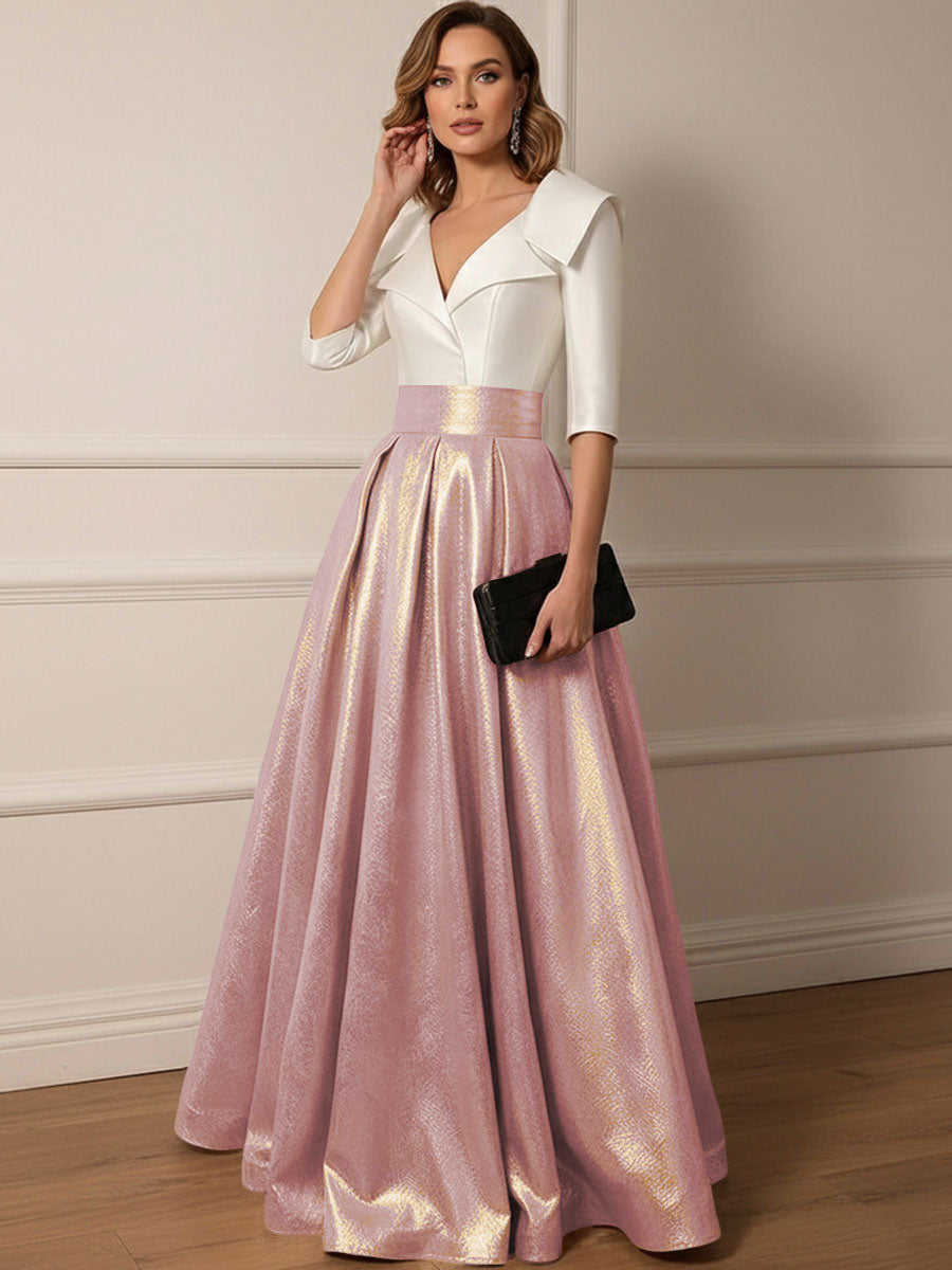 Shirees Pink A Line V-Neck Shawl Collar Half Sleeve Long Mother of the Bride Dresses 2026