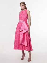 A-Line 3D Flower Short Cap Sleeve Midi Mother of the Bride Dresses with Ruffle