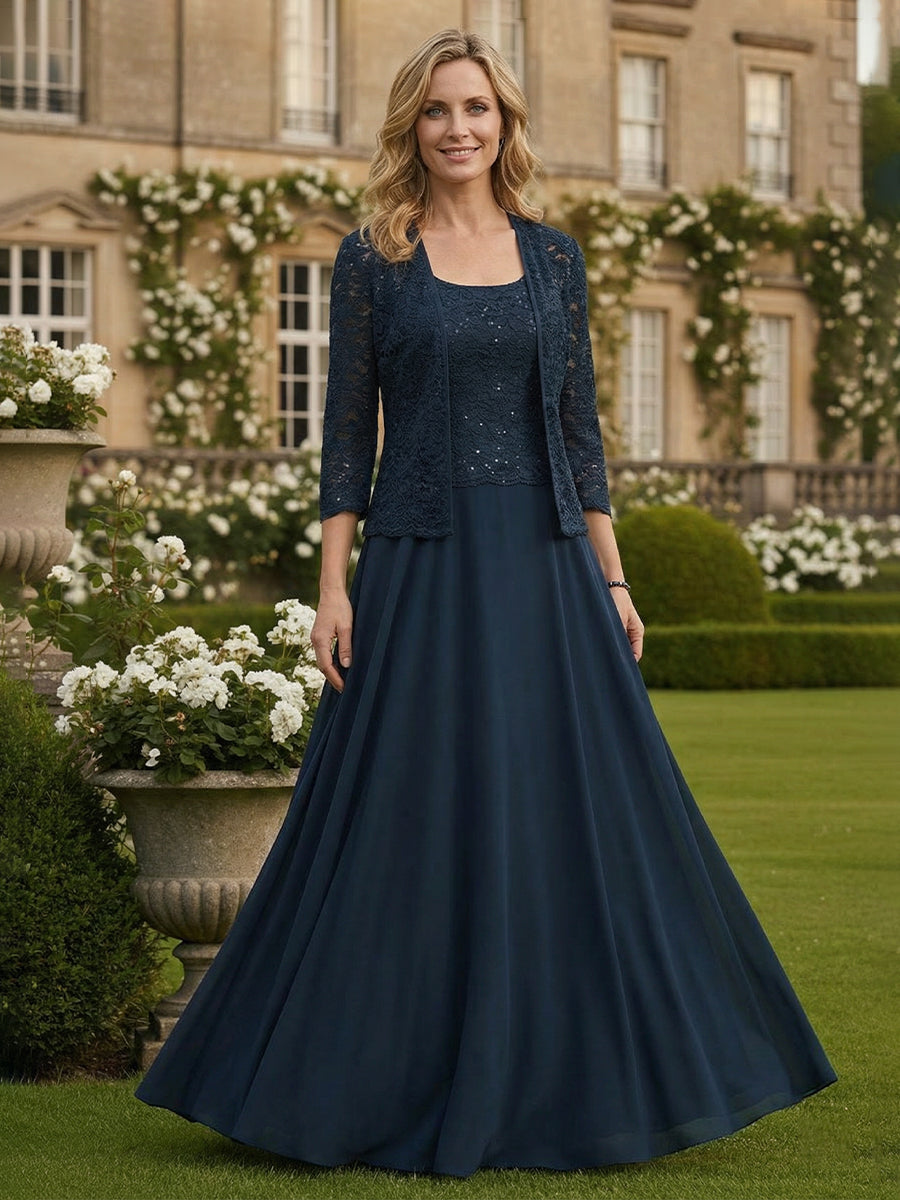 Mother of the Bride & Groom Dresses Wedding Gowns Lace Applique Two-Piece Long with Jackets
