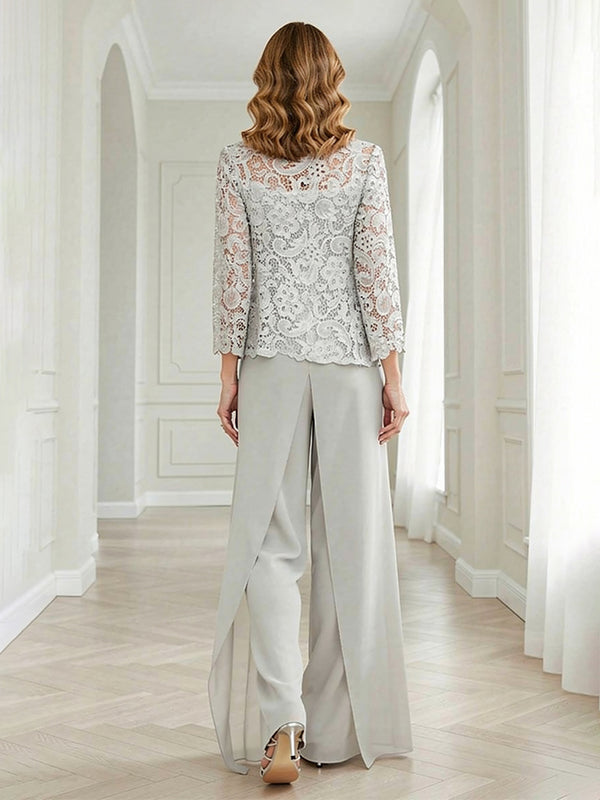Pantsuits Lace Applique 3/4 Sleeve Mother of the Bride & Groom Dresses 3 Piece with Jackets Wedding Dress