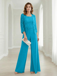 Pantsuits Lace Applique 3/4 Sleeve Mother of the Bride & Groom Dresses 3 Piece with Jackets Wedding Dress