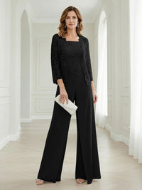 Pantsuits Lace Applique 3/4 Sleeve Mother of the Bride & Groom Dresses 3 Piece with Jackets Wedding Dress