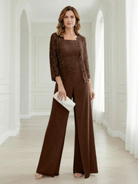 Pantsuits Lace Applique 3/4 Sleeve Mother of the Bride & Groom Dresses 3 Piece with Jackets Wedding Dress