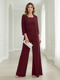 Pantsuits Lace Applique 3/4 Sleeve Mother of the Bride & Groom Dresses 3 Piece with Jackets Wedding Dress