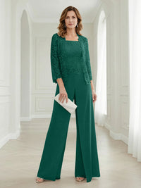 Pantsuits Lace Applique 3/4 Sleeve Mother of the Bride & Groom Dresses 3 Piece with Jackets Wedding Dress