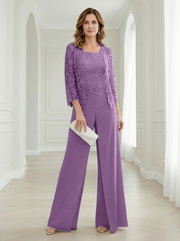Pantsuits Lace Applique 3/4 Sleeve Mother of the Bride & Groom Dresses 3 Piece with Jackets Wedding Dress