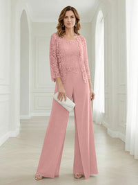Pantsuits Lace Applique 3/4 Sleeve Mother of the Bride & Groom Dresses 3 Piece with Jackets Wedding Dress