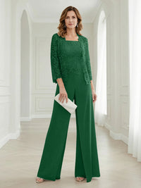 Pantsuits Lace Applique 3/4 Sleeve Mother of the Bride & Groom Dresses 3 Piece with Jackets Wedding Dress