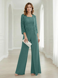 Pantsuits Lace Applique 3/4 Sleeve Mother of the Bride & Groom Dresses 3 Piece with Jackets Wedding Dress