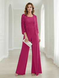Pantsuits Lace Applique 3/4 Sleeve Mother of the Bride & Groom Dresses 3 Piece with Jackets Wedding Dress