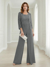 Pantsuits Lace Applique 3/4 Sleeve Mother of the Bride & Groom Dresses 3 Piece with Jackets Wedding Dress
