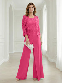 Pantsuits Lace Applique 3/4 Sleeve Mother of the Bride & Groom Dresses 3 Piece with Jackets Wedding Dress