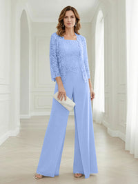 Pantsuits Lace Applique 3/4 Sleeve Mother of the Bride & Groom Dresses 3 Piece with Jackets Wedding Dress