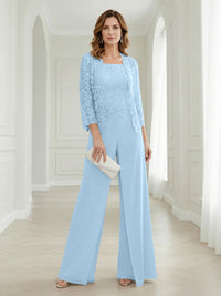 Pantsuits Lace Applique 3/4 Sleeve Mother of the Bride & Groom Dresses 3 Piece with Jackets Wedding Dress