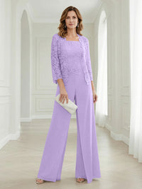 Pantsuits Lace Applique 3/4 Sleeve Mother of the Bride & Groom Dresses 3 Piece with Jackets Wedding Dress