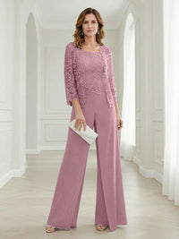Pantsuits Lace Applique 3/4 Sleeve Mother of the Bride & Groom Dresses 3 Piece with Jackets Wedding Dress
