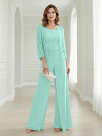 Pantsuits Lace Applique 3/4 Sleeve Mother of the Bride & Groom Dresses 3 Piece with Jackets Wedding Dress