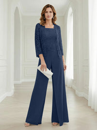 Pantsuits Lace Applique 3/4 Sleeve Mother of the Bride & Groom Dresses 3 Piece with Jackets Wedding Dress