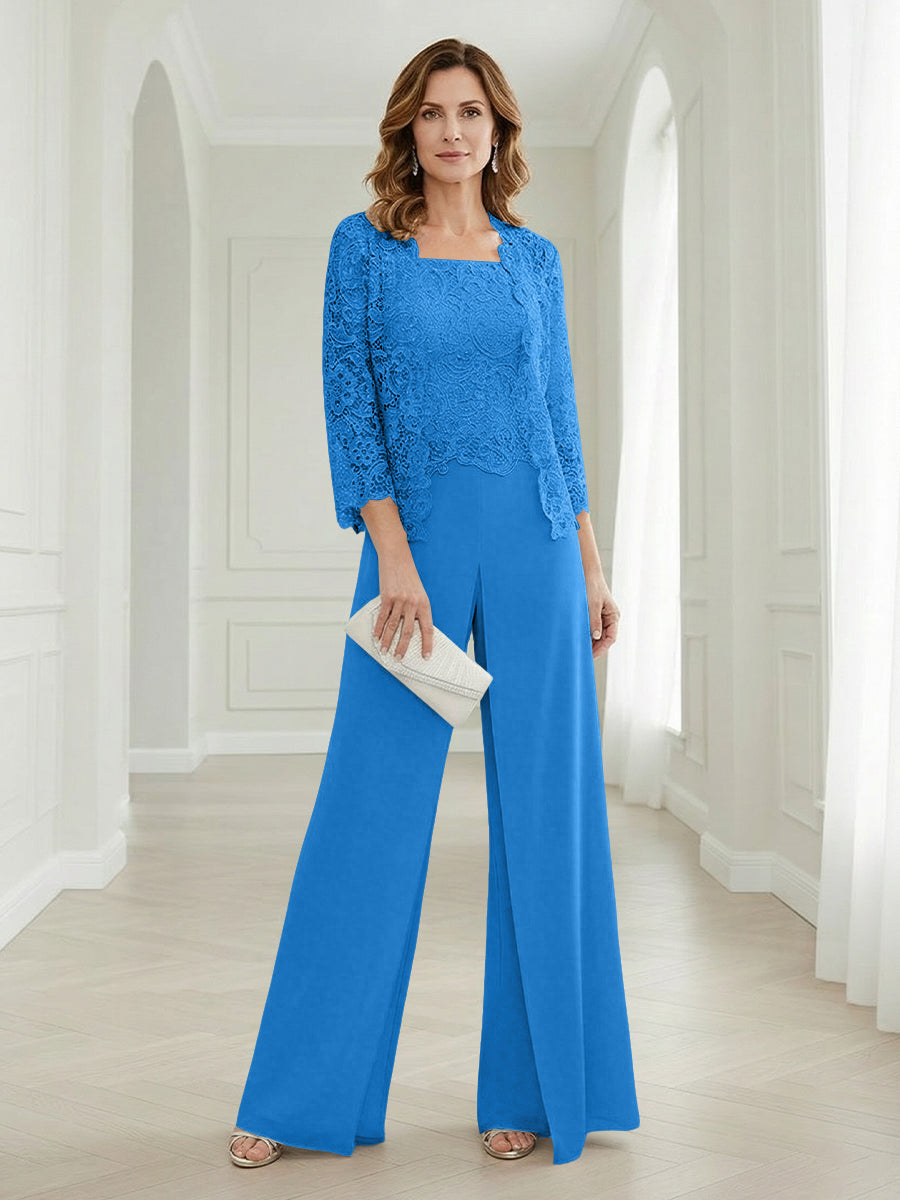 Pantsuits Lace Applique 3/4 Sleeve Mother of the Bride & Groom Dresses 3 Piece with Jackets Wedding Dress